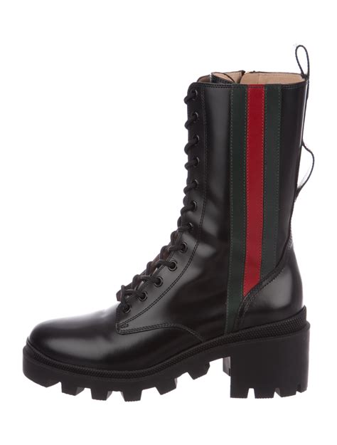 gucci trip leather combat boot|Gucci monogram thigh high boots.